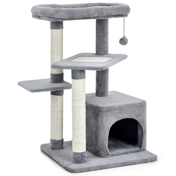 33.5" Cat Tree with Perch and Hanging Ball - Gray