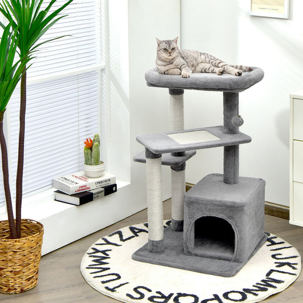 33.5" Cat Tree with Perch and Hanging Ball - Gray