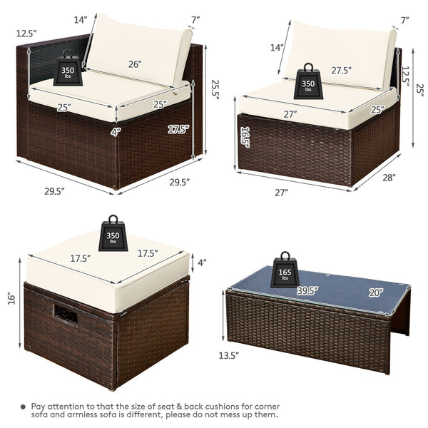 8pc Outdoor Patio Rattan Furniture Set - White