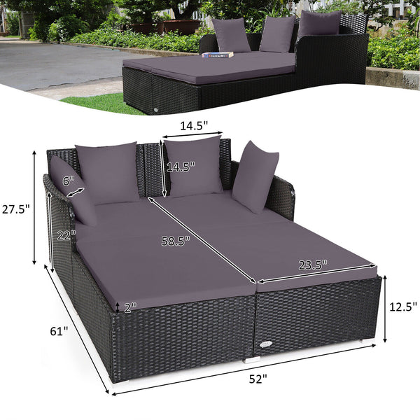 Wicker Rattan Patio Daybed - Gray