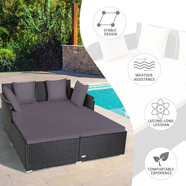 Wicker Rattan Patio Daybed - Gray