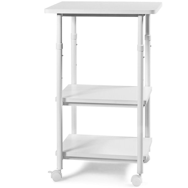 3-tier Adjustable Printer Stand with 360-degree Swivel Casters - White