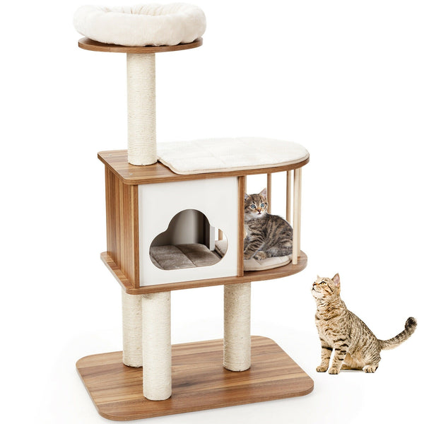 46" Wooden Cat Tree with Platform and Cushions - Brown