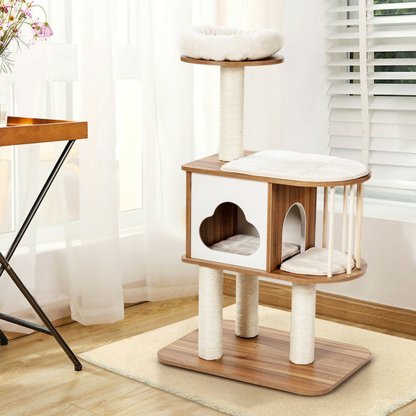 46" Wooden Cat Tree with Platform and Cushions - Brown