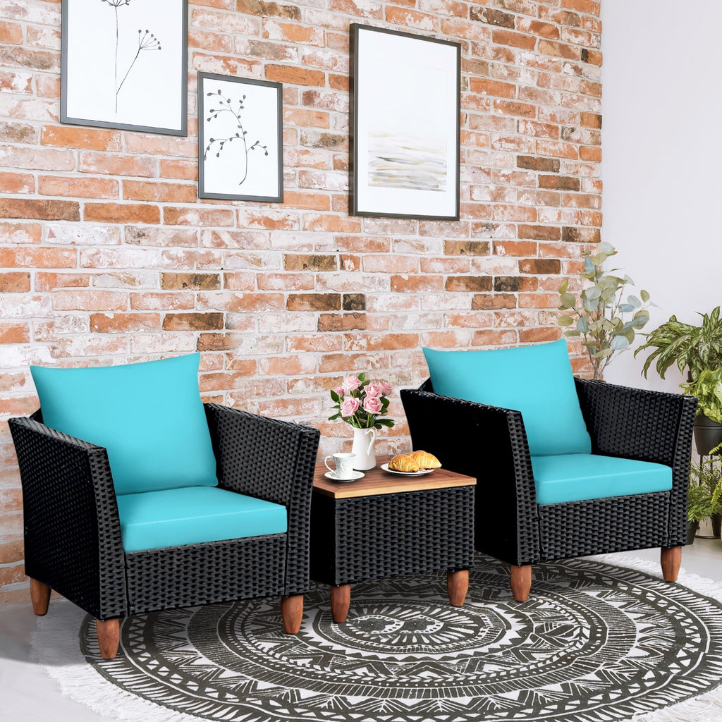 3pc Outdoor Patio Rattan Furniture Set - Turquoise