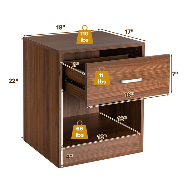 Wooden Nightstands with Storage Drawer - Brown