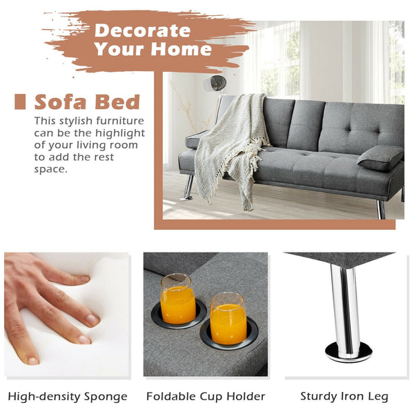 Convertible Folding Futon Sofa Bed - Light Gray