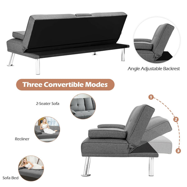 Convertible Folding Futon Sofa Bed - Light Gray