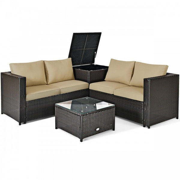 4pc Outdoor Patio Rattan Furniture Set - Brown