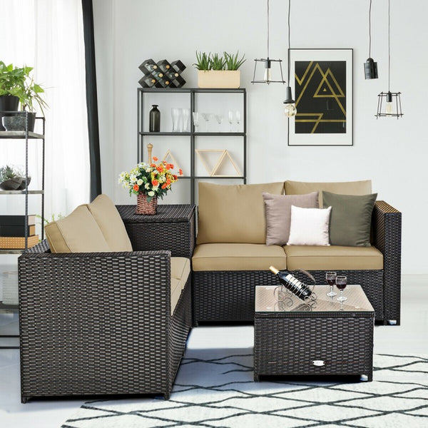 4pc Outdoor Patio Rattan Furniture Set - Brown