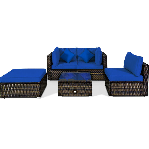 5pc Outdoor Patio Rattan Furniture Set - Navy