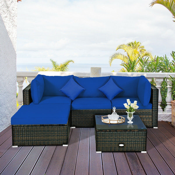 5pc Outdoor Patio Rattan Furniture Set - Navy