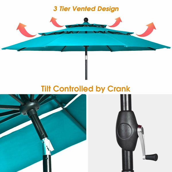 10ft 3 Tier Outdoor Patio Umbrella - Turquoise
