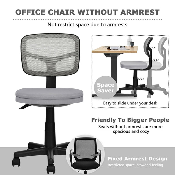 Height Adjustable Armless Computer Chair - Gray