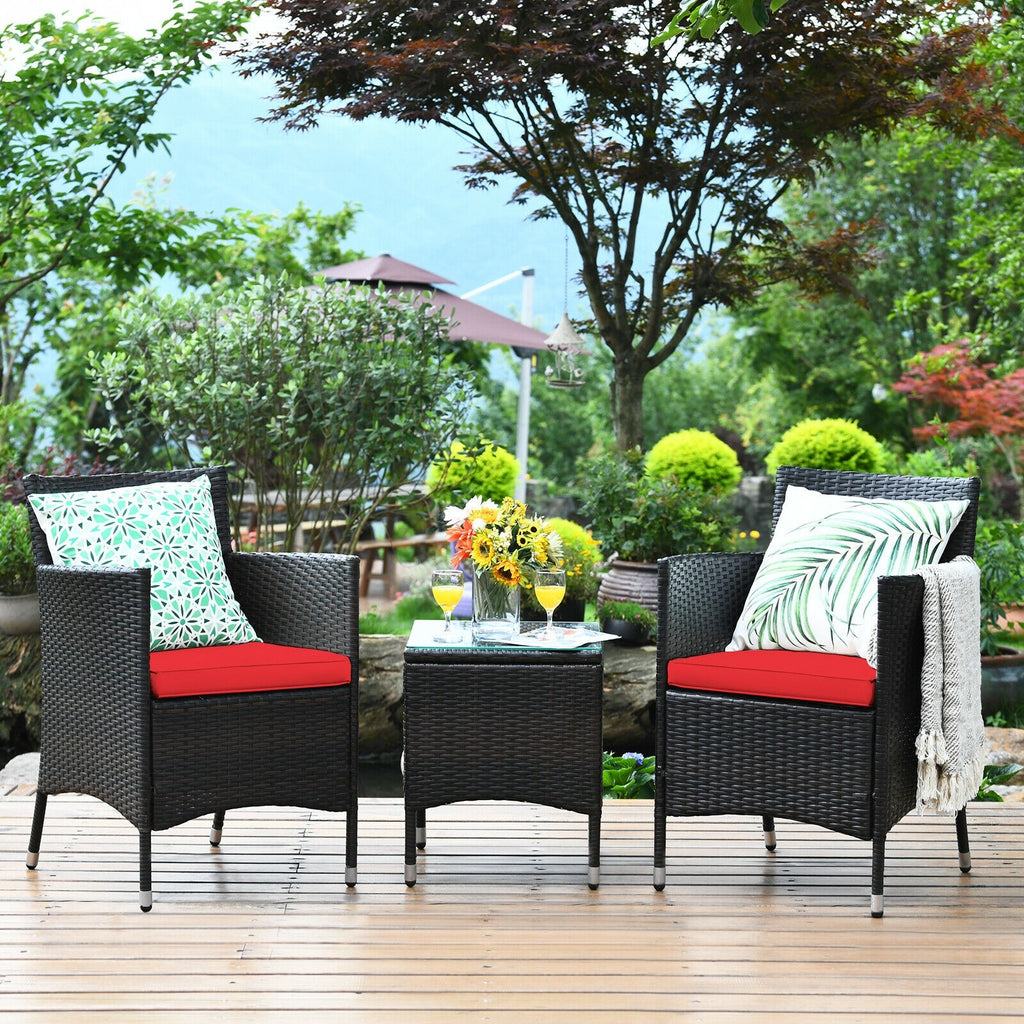3pc Patio Wicker Rattan Outdoor Furniture Set -Red