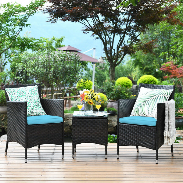 3pc Patio Wicker Rattan Outdoor Furniture Set - Turquoise