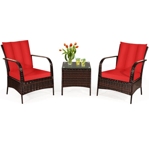 3pc Wicker Rattan Patio Furniture Set - Red