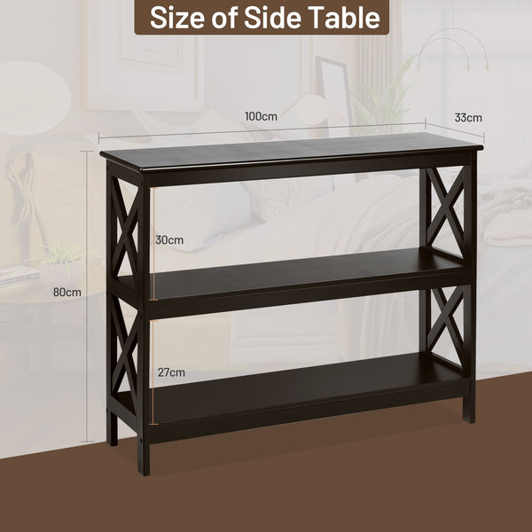 3-Tier X-Design Sofa Side Table - Brown