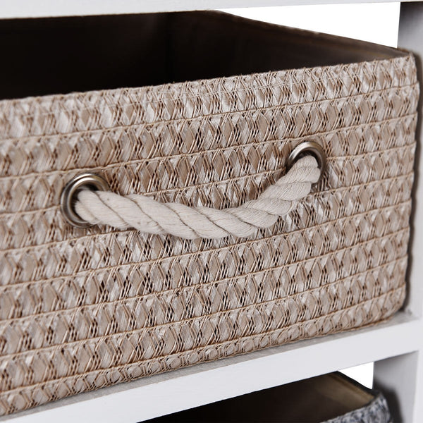 Bedside Woven Basket Cabinet - White