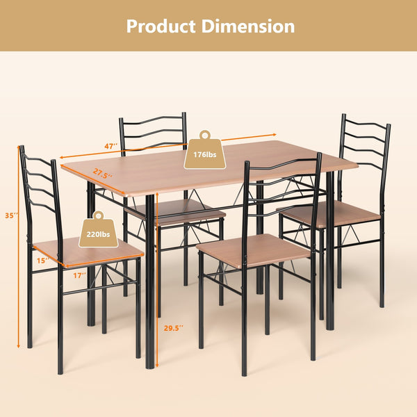 5pc Wood Metal Dining Table Set - Natural