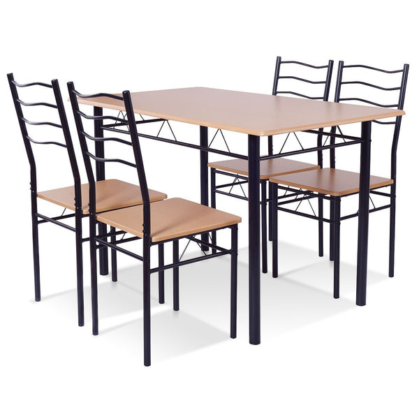 5pc Wood Metal Dining Table Set - Natural
