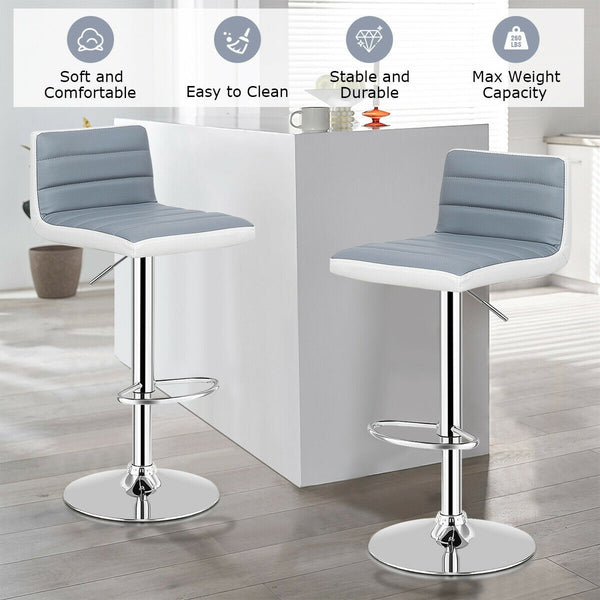 2pc PU Leather Adjustable Bar Stools - Gray and White