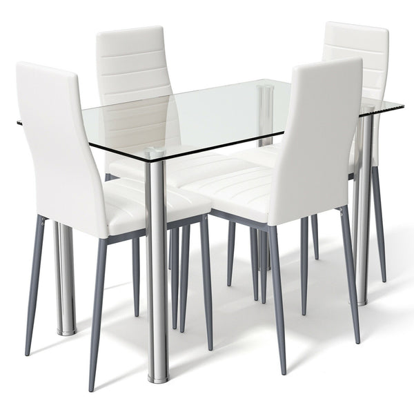 5 Pieces Dining Set with 4 PVC Leather Chairs