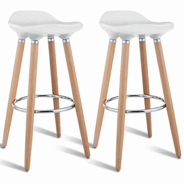 Set of 2 Bar Stools with Wooden Legs