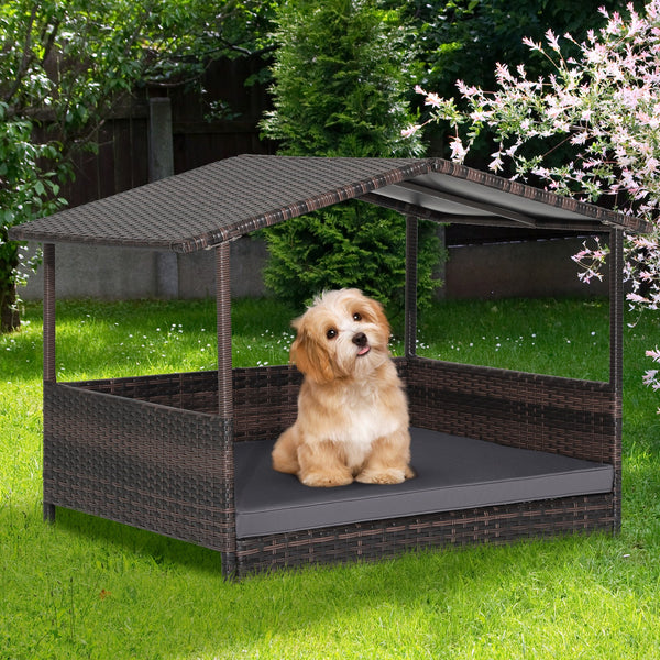 Outdoor Wicker Dog House - Brown Gray