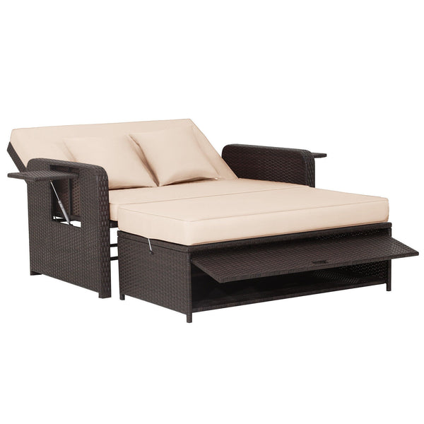 Patio Rattan Lounge Chair Set - Brown