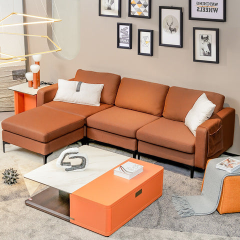 L-shaped Sectional Sofa with Reversible Chaise - Orange