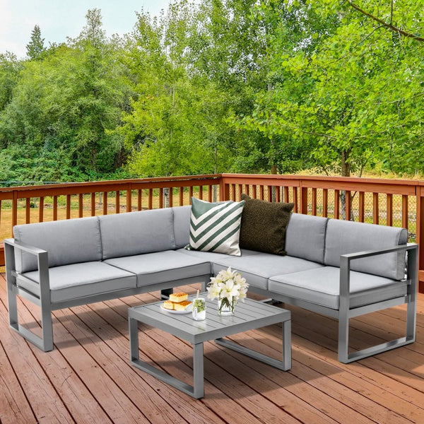 4pc Patio Furniture Set with Back Cushions - Gray