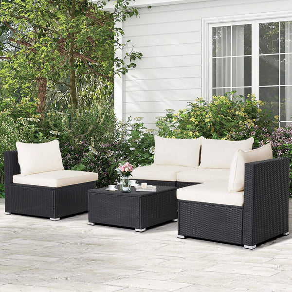 5 Pc Outdoor Patio Furniture Set with Cushions and Coffee Table- Off white