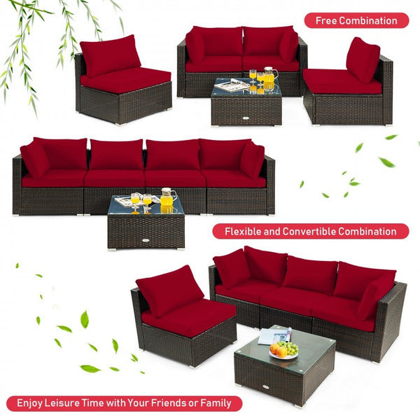 5pc Wicker Rattan Cushioned Patio Furniture Set - Red