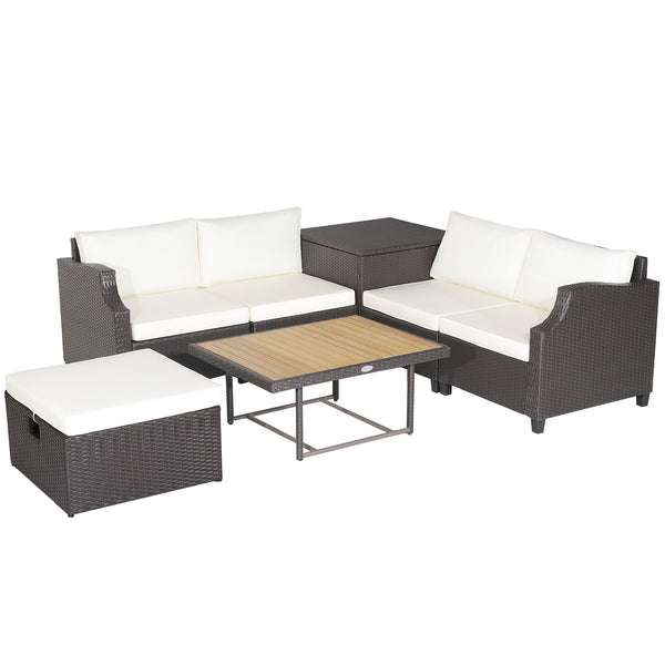 7pc Wicker Rattan Outdoor Furniture Set - Off white
