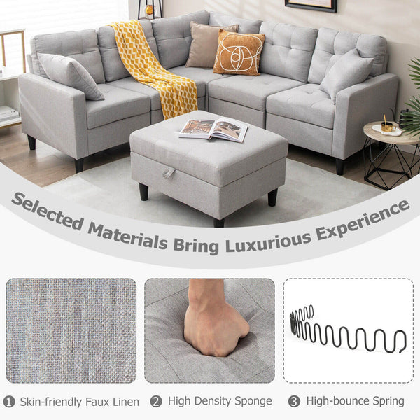 L-shaped Sectional Corner Sofa with Ottoman - Gray