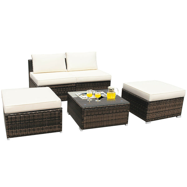 5pc Wicker Rattan Patio Armless Furniture Set - White