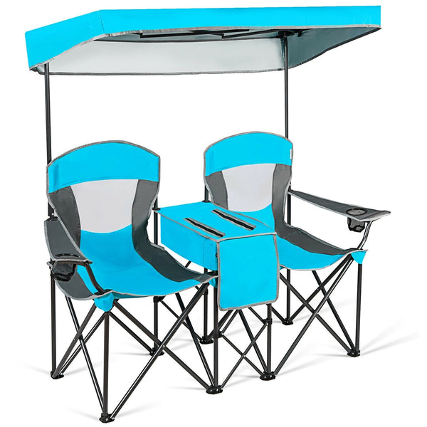 Outdoor Camping Portable Folding Chair with Cup Holder - Blue