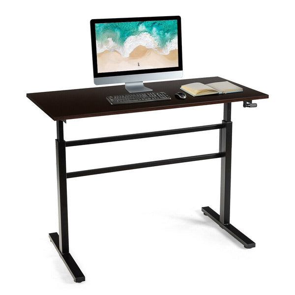Height Adjustable Standing Computer Writing Desk with Crank Handle - Brown