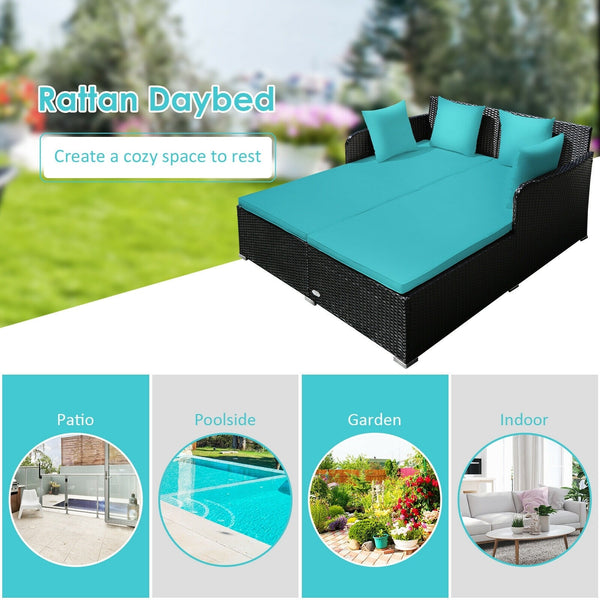 Wicker Rattan Patio Daybed - Turquoise