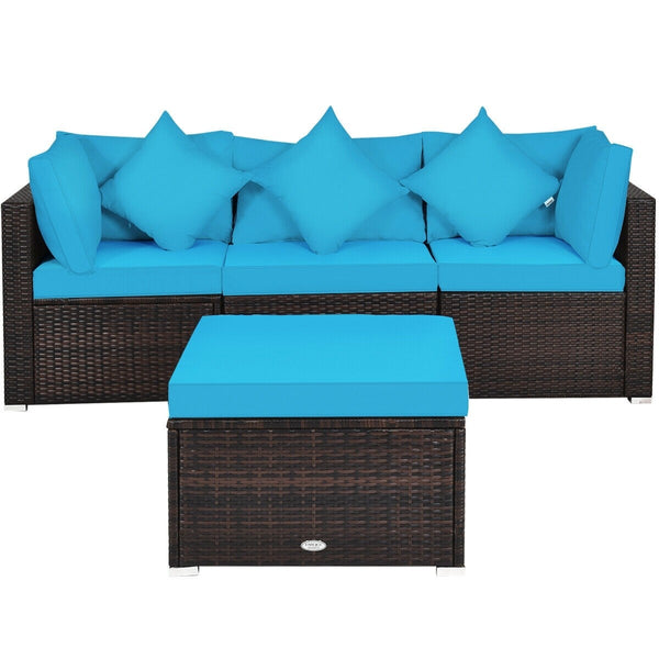 4pc Wicker Rattan Patio Cushioned Sofa Set - Turquoise
