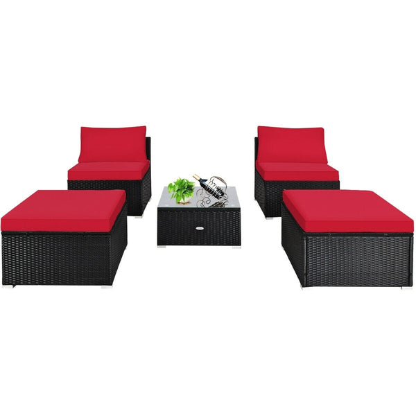 5pc Wicker Rattan Patio Armless Furniture Set - Red