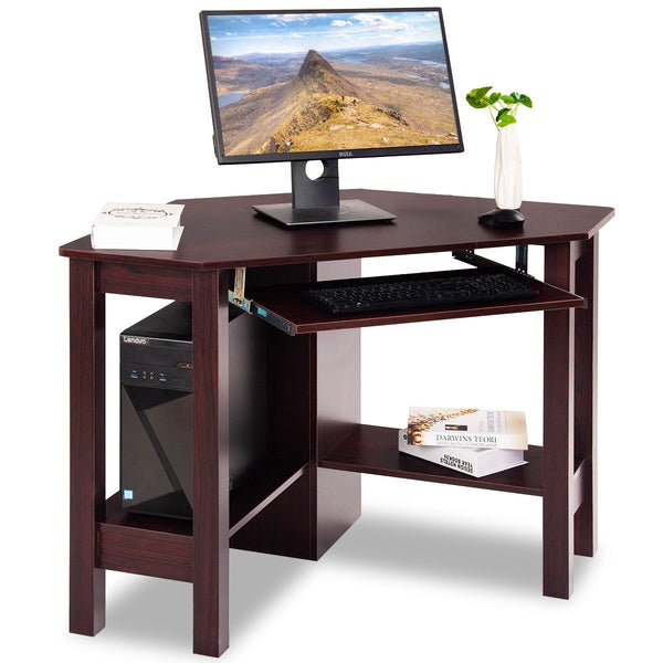 Wooden Computer Writing Corner Desk - Coffee