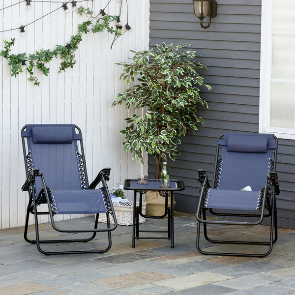 3pc Outdoor Patio Chaise Lounge Side Table Set - Blue