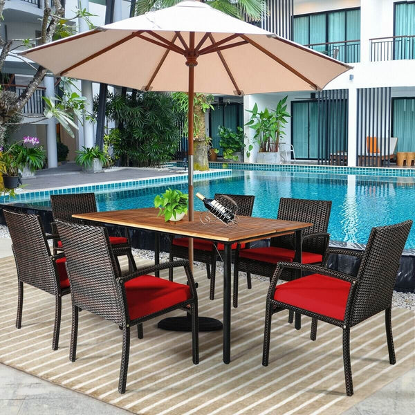 7pc Outdoor Rattan Patio Dining Set - Red