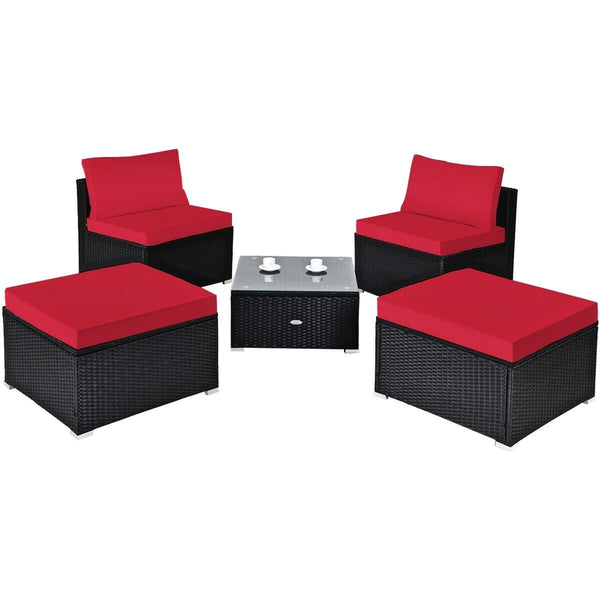 5pc Wicker Rattan Patio Armless Furniture Set - Red