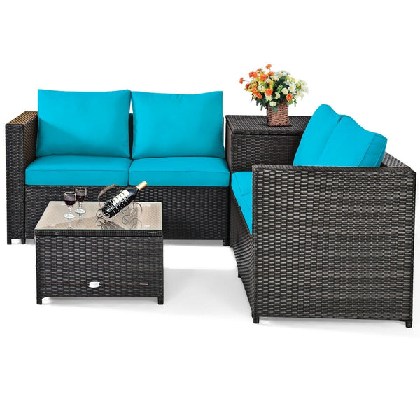 4pc Outdoor Patio Rattan Furniture Set - Turquoise