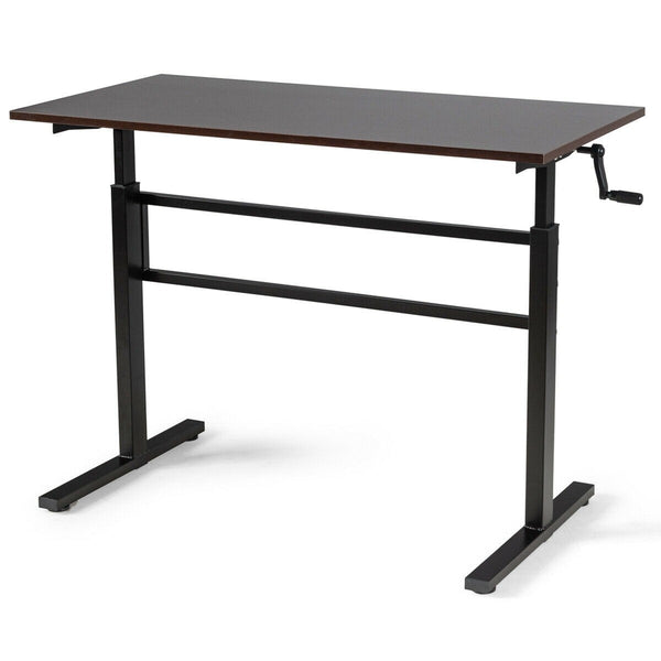 Height Adjustable Standing Computer Writing Desk with Crank Handle - Brown