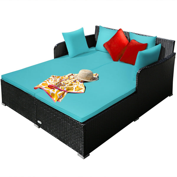Wicker Rattan Patio Daybed - Turquoise