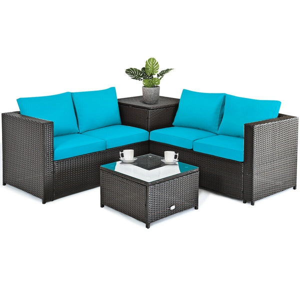 4pc Outdoor Patio Rattan Furniture Set - Turquoise
